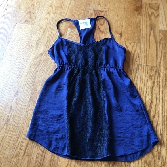 Cute blue with black lace top t-back and spaghetti straps size xs - Picture 1 of 3